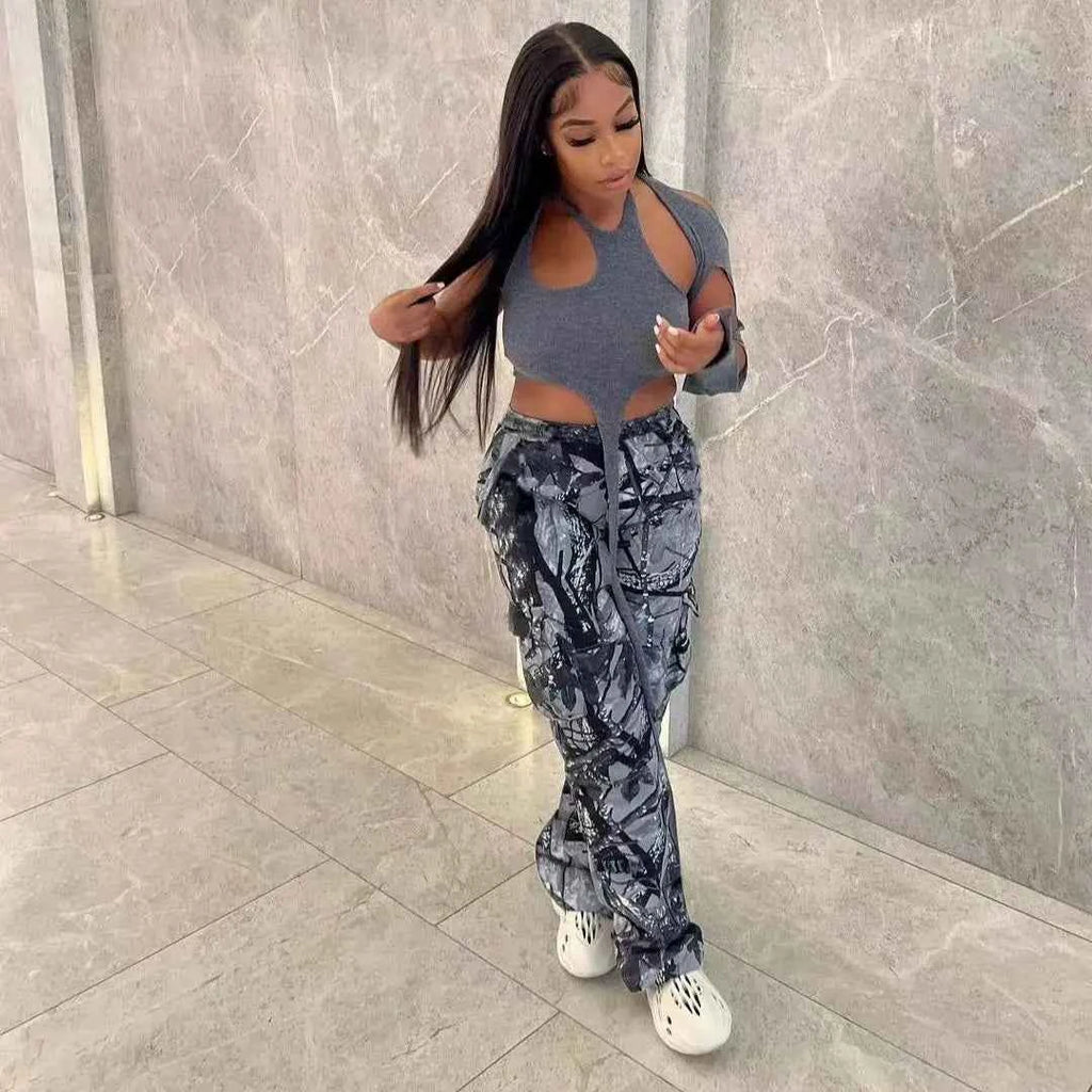 Camouflage Wide Leg Cargo Pants