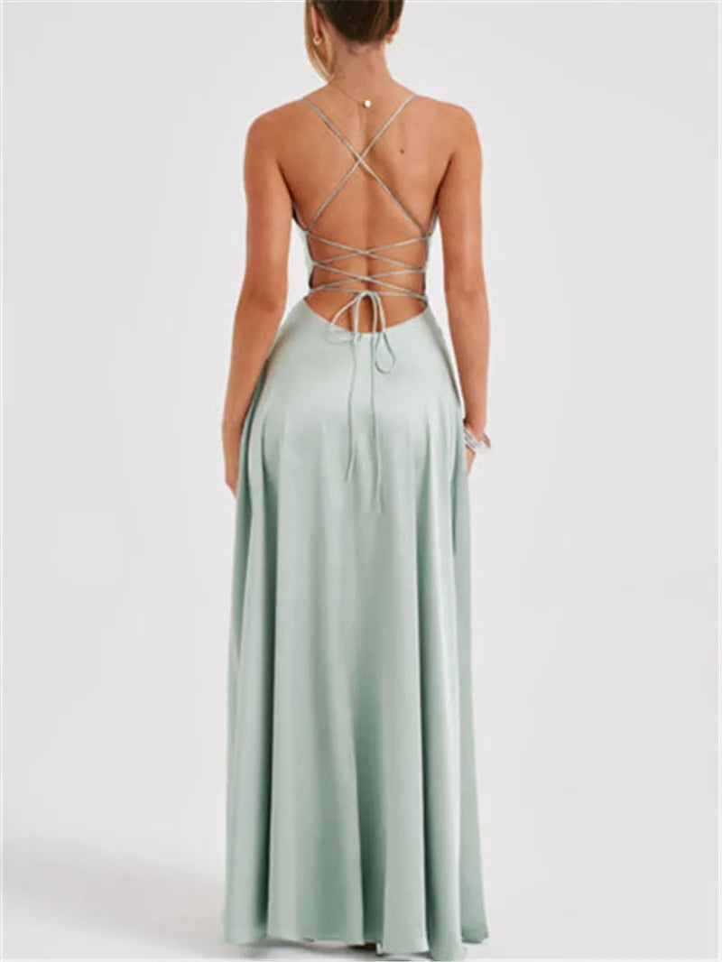 Formal Dress Elegant Solid Color Backless Split Evening Gown by nowadaysfashion