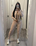 Ribbed Long Sleeve Crop Jacket + Bodycon Jumpsuit
