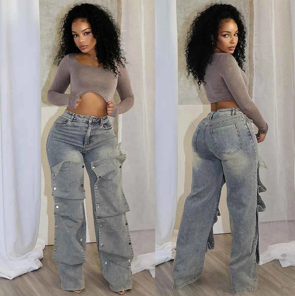 Denim Detachable High Waisted Pants