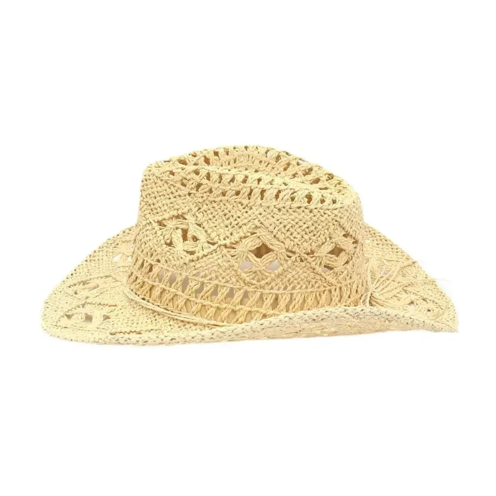 Summer Outdoor Men Women Hand-woven Western Cowboy Straw Hats Wide Brim Breathable Beach Jazz Cap Sun Protection Hat (Copy)