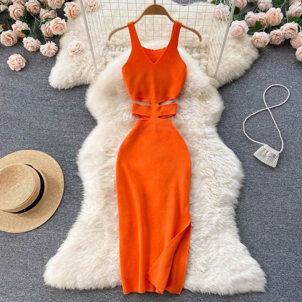 Dress Sexy Cut Out Waist Package Hips Split Bodycon Dress Vestidos Sundress by nowadaysfashion