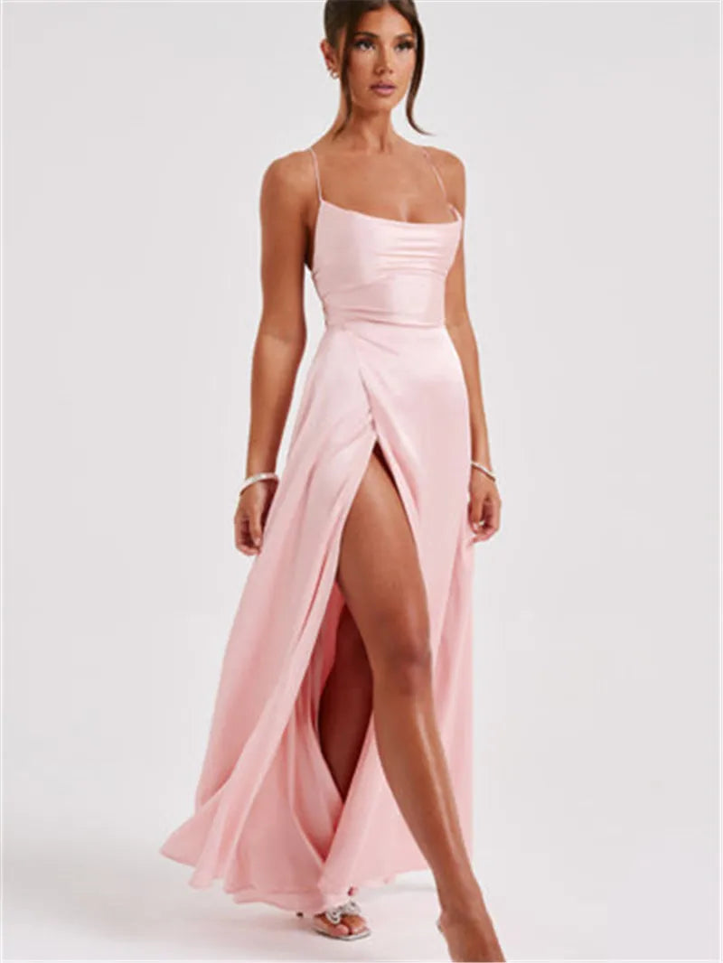 Formal Dress Elegant Solid Color Backless Split Evening Gown by nowadaysfashion