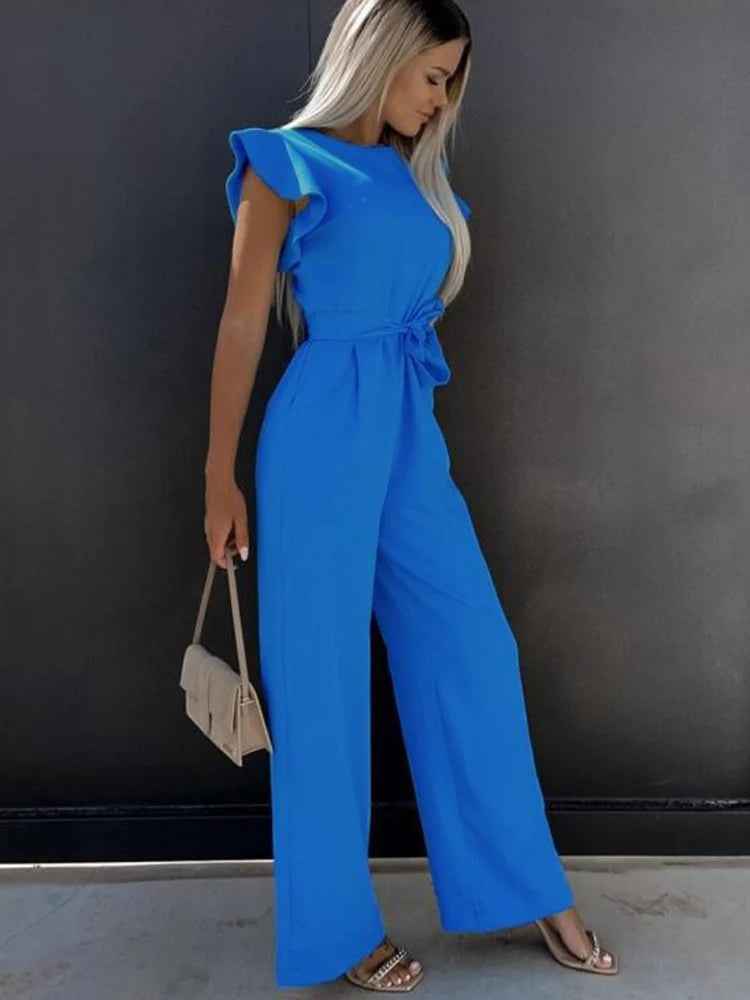 Summer Short Sleeve Wide Leg Jumpsuit for Women Elegant Romper Vintage Streetwear Jumpsuits Overalls Women Jump Suit Woman
