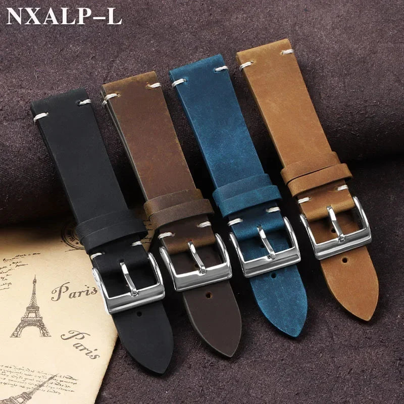 Vintage Oil Wax Leather Watch Band 18mm 20mm 21mm 22mm Handmade