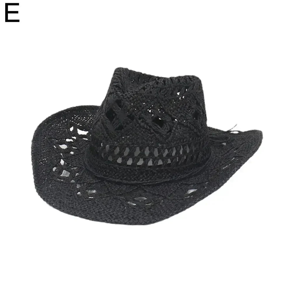 Summer Outdoor Men Women Hand-woven Western Cowboy Straw Hats Wide Brim Breathable Beach Jazz Cap Sun Protection Hat (Copy)