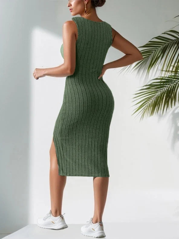 sleeveless suspender dress short side slit skirt square neck sexy skirt by nowadaysfashion