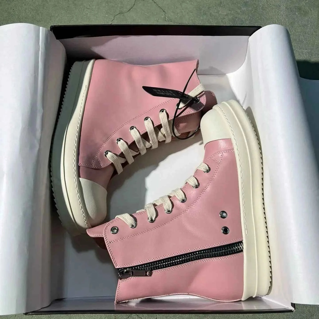High Top Luxury Leather Lace Up Zip Sneaker