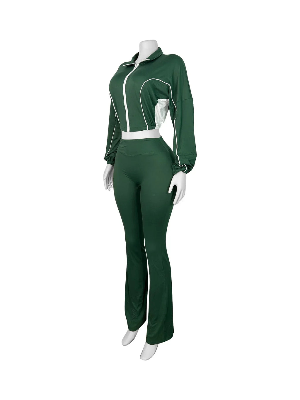 Casual Stripe 2-Piece Crop Top + Flare Pants Tracksuit