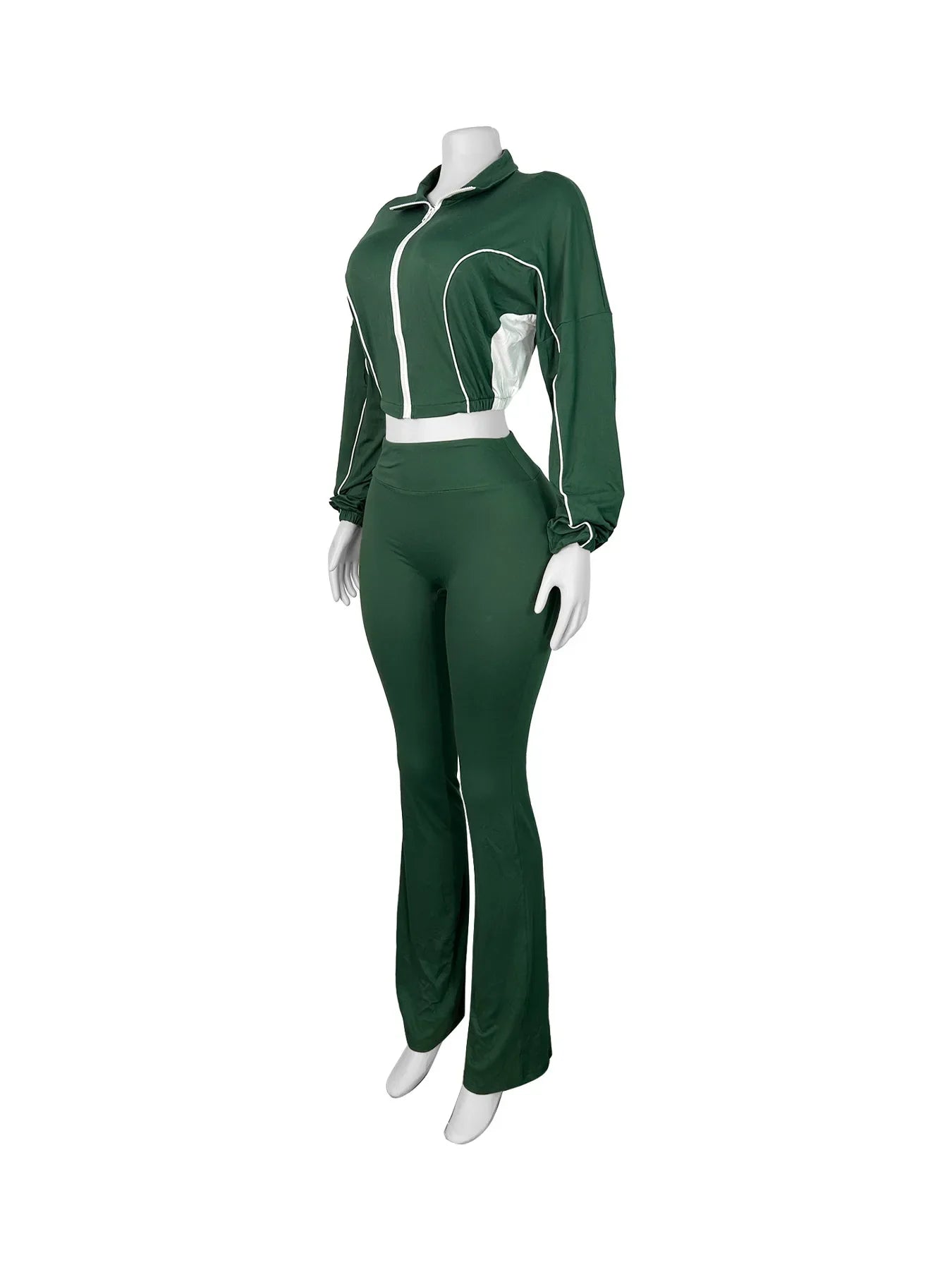 Casual Stripe 2-Piece Crop Top + Flare Pants Tracksuit