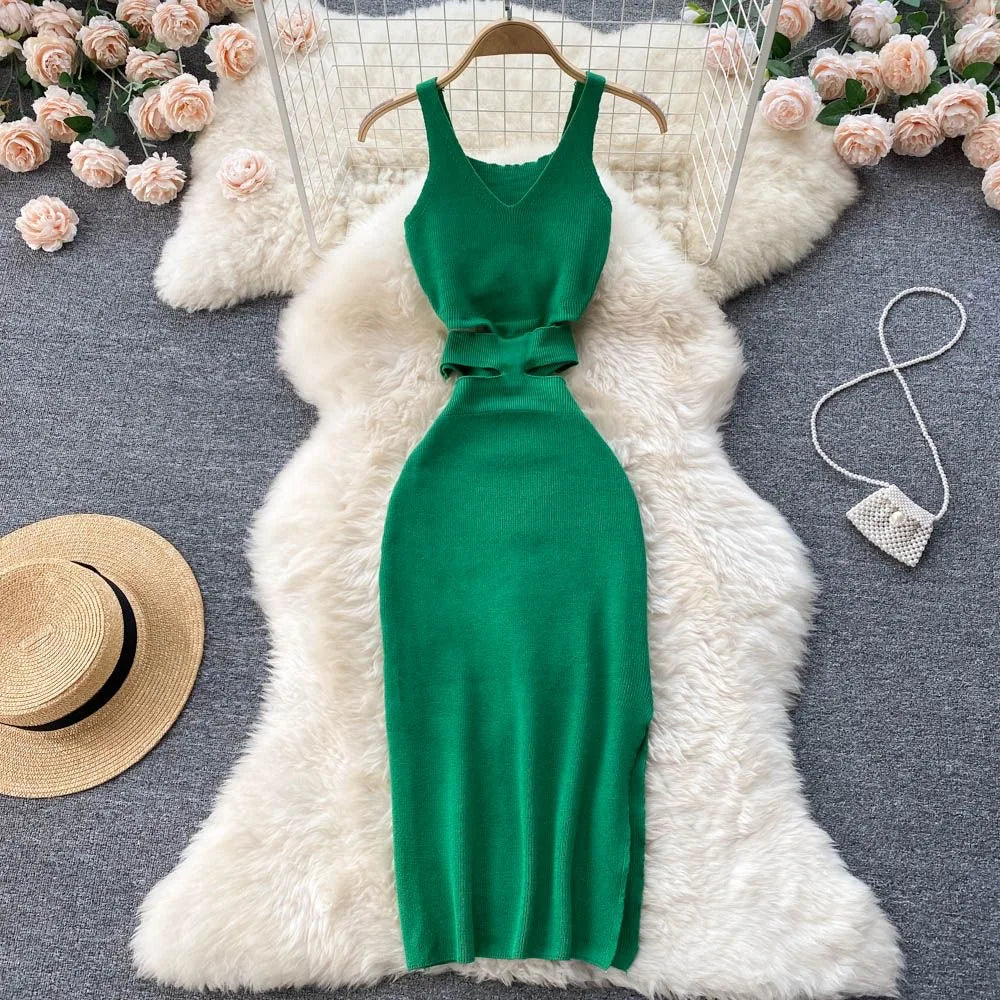 Dress Sexy Cut Out Waist Package Hips Split Bodycon Dress Vestidos Sundress by nowadaysfashion