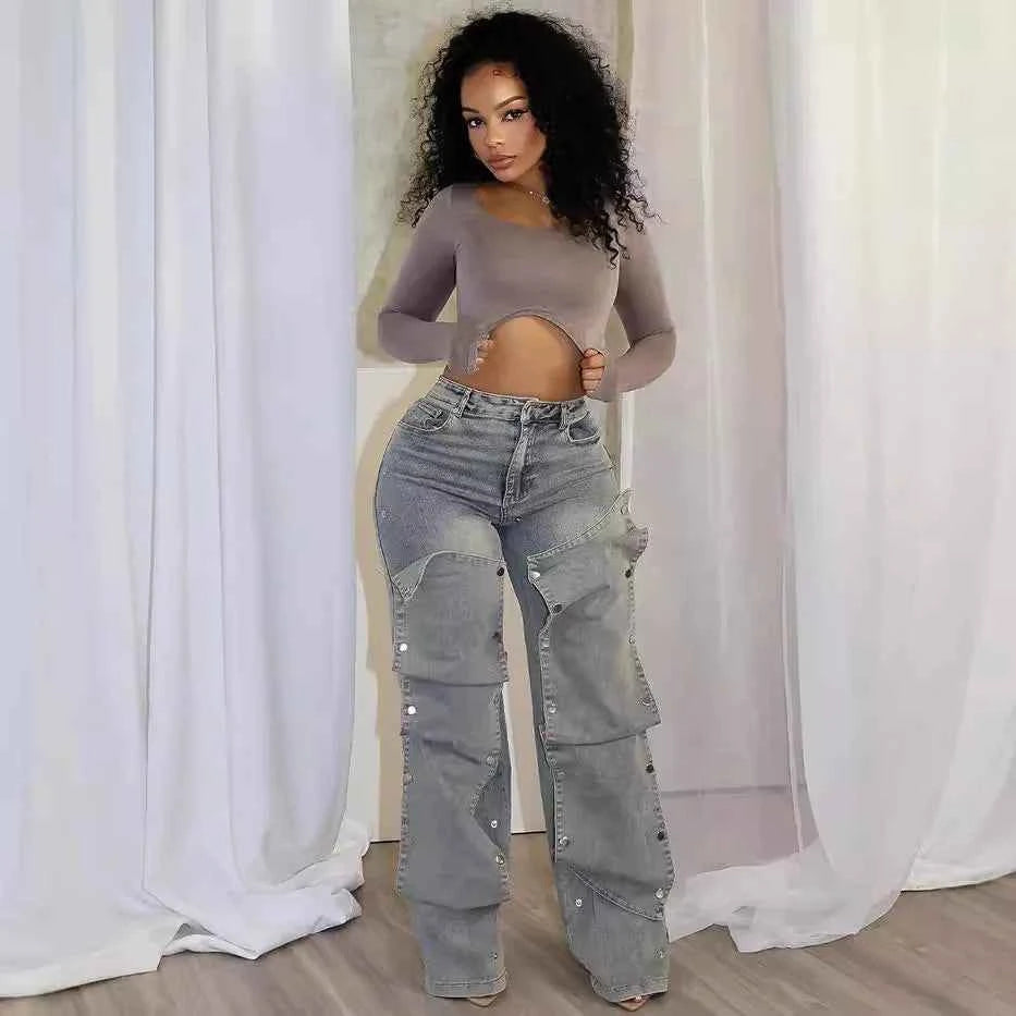 Denim Detachable High Waisted Pants