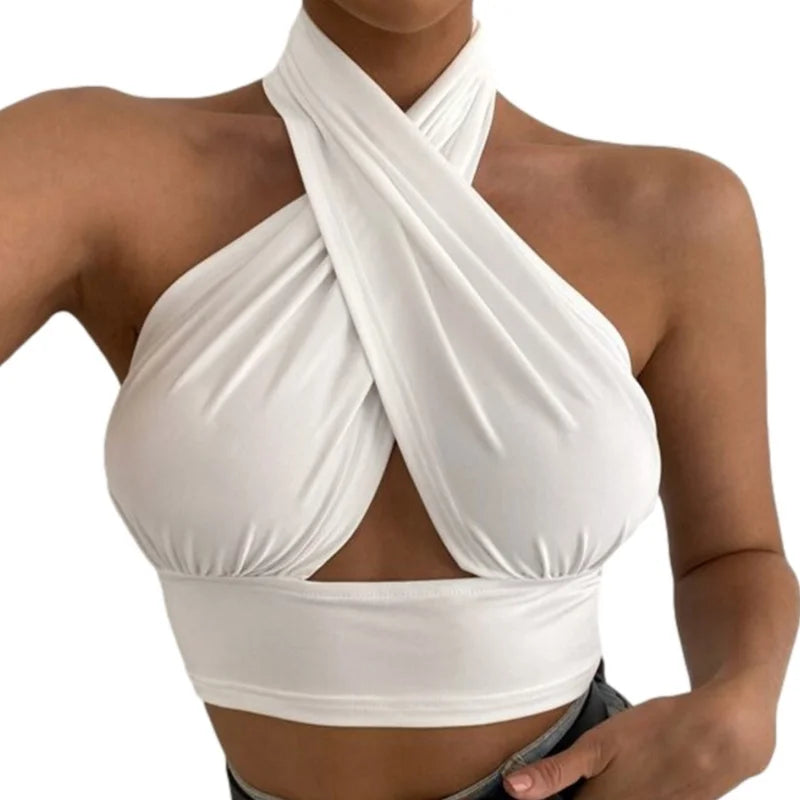 y2k Halter Top Women Summer Clothes Solid Color Sleeveless Backless Vest T Shirt 2000s Aesthetic Clothing Streetwear by Urban Fashion Icon