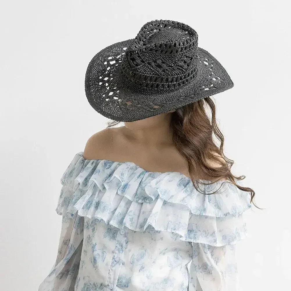 Summer Outdoor Men Women Hand-woven Western Cowboy Straw Hats Wide Brim Breathable Beach Jazz Cap Sun Protection Hat (Copy)