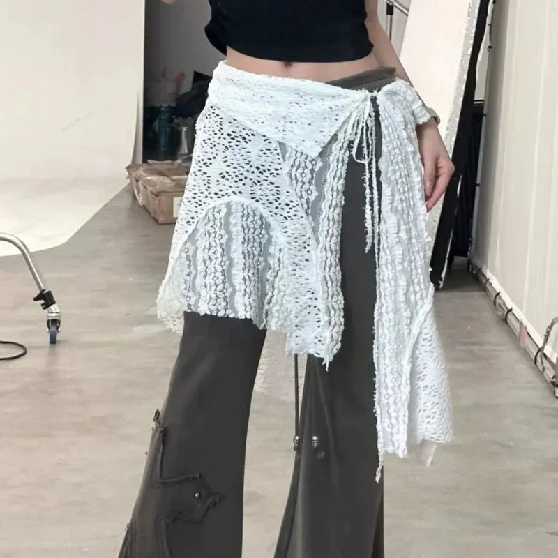 Skirts Women Solid Hollow Out Chic Lace-up Design Streetwear Daily Sweet Spicy Girls Layering Trendy Harajuku Popular Summer by Urban Fashion Icon