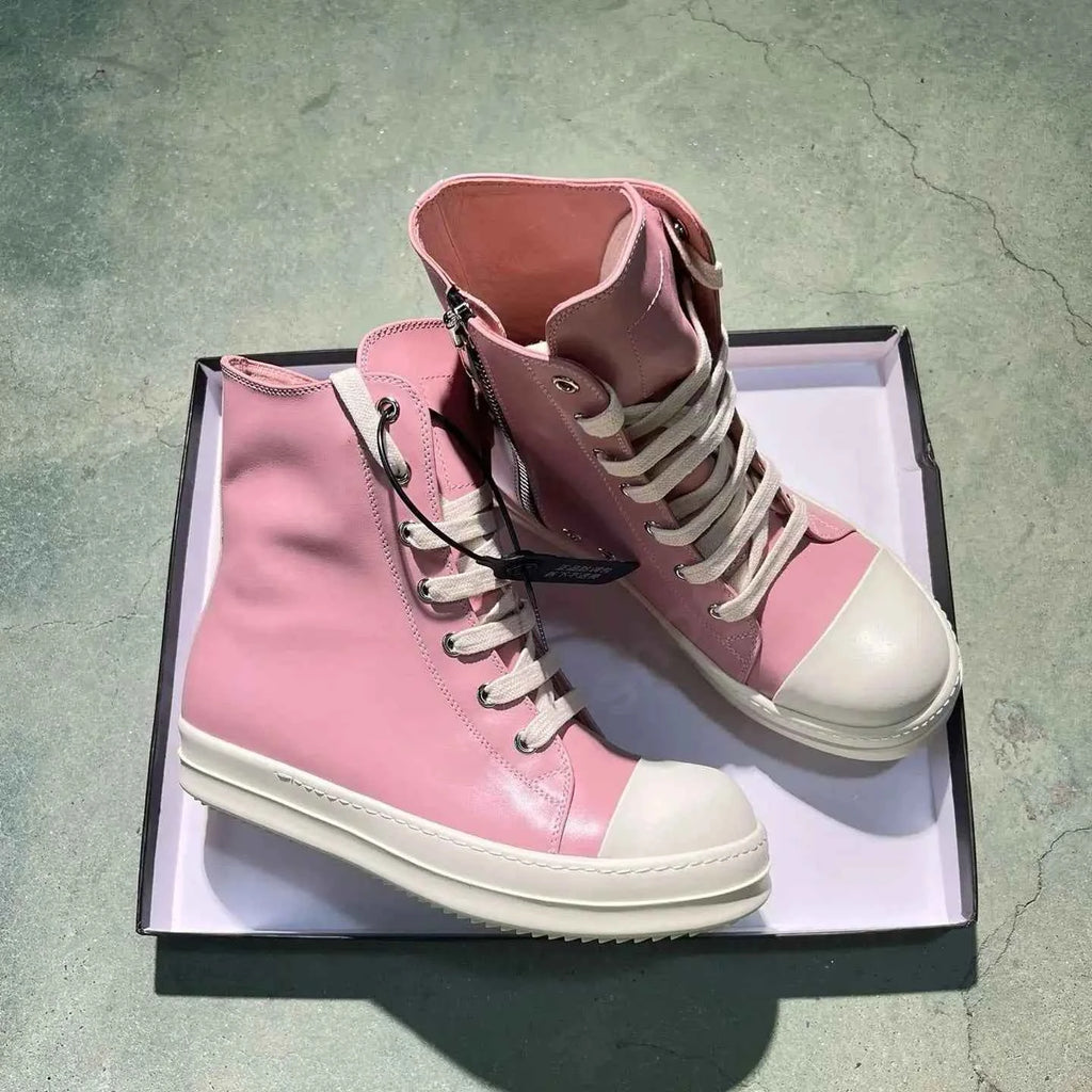 High Top Luxury Leather Lace Up Zip Sneaker