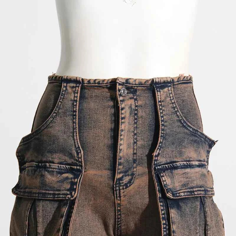 High Waist Stretchy Cargo Jeans
