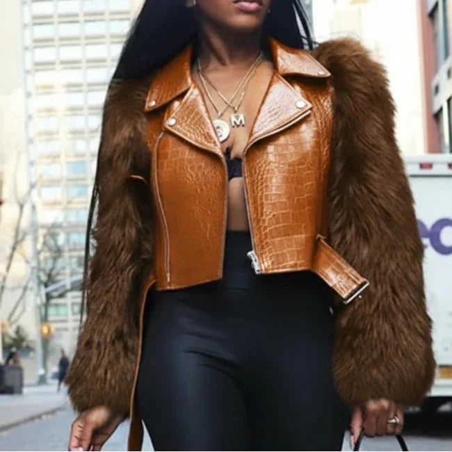 Fur Leather Crop Jacket