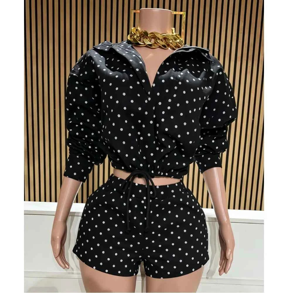 Polka Dot Print Jacket Two-Piece Set