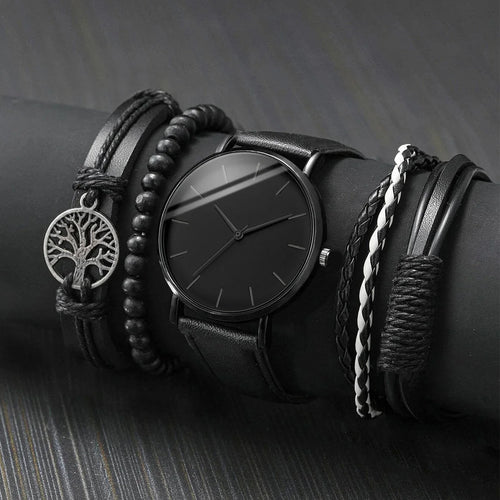 5PCSt Men Business Watches Fashion Leather Band Male's Quartz Watch