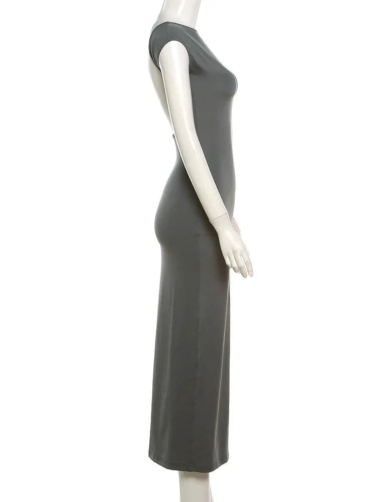 Elegant Short Sleeve Bodycon Maxi Dress O-neck Backless Lady Dresses by nowadaysfashion