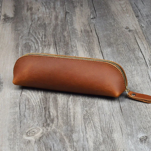 Vintage Leather Pencil Bag Simple Stationery Hoder Pen Case Storage