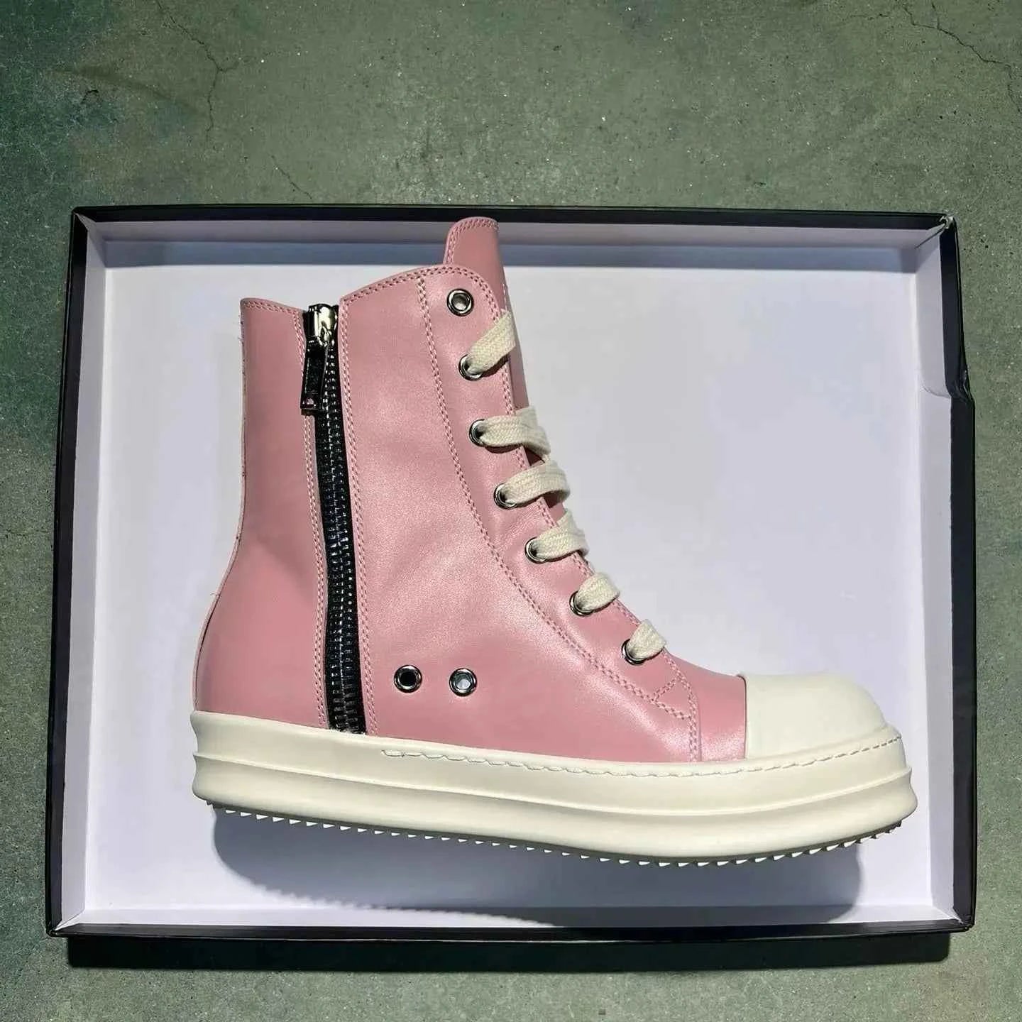 High Top Luxury Leather Lace Up Zip Sneaker