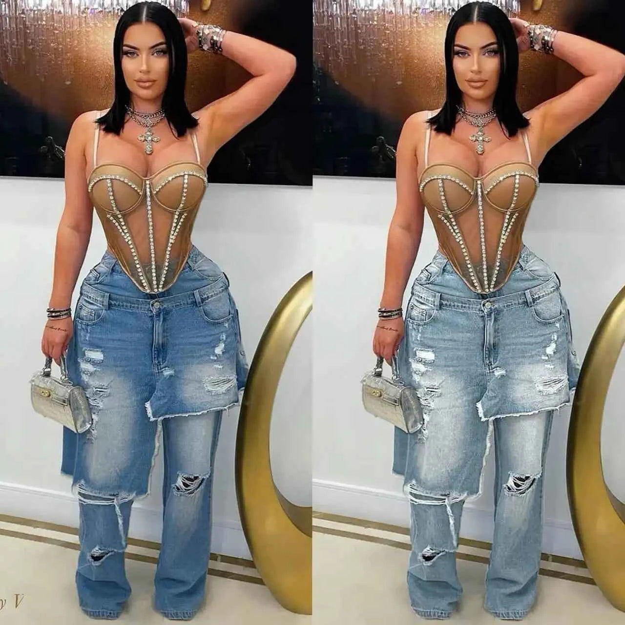 Irregular Pocket Patchwork Jeans