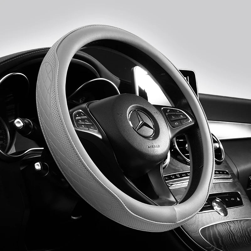 Napa Leather Perforated Patchwork Car Steering Wheel Cover, Non-slip,