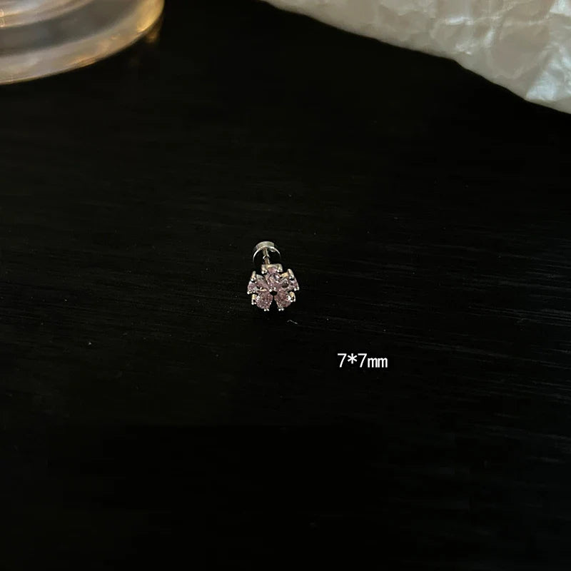 1 PCS Pink Bowknot Shiny Ear Bone Nail 316L Stainless Steel Korean Style Zircon Crystal Earring Women Y2K Cute Cochlea Jewelry