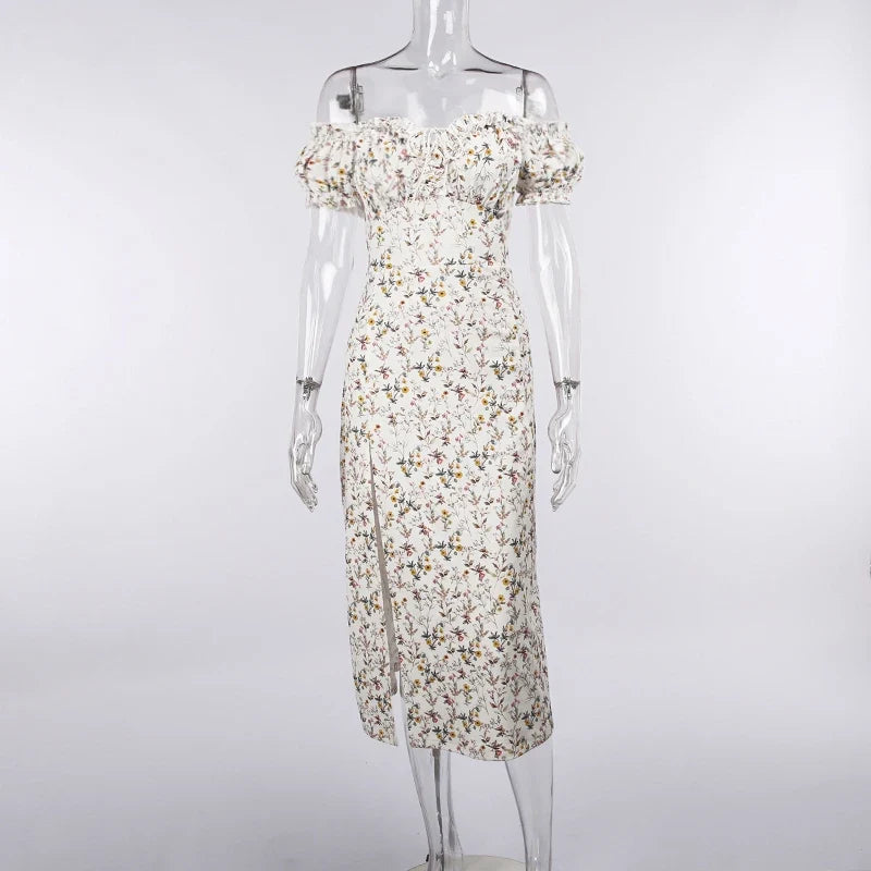 Summer Floral Off Shoulder Puff Sleeve Maxi Dress by nowadaysfashion