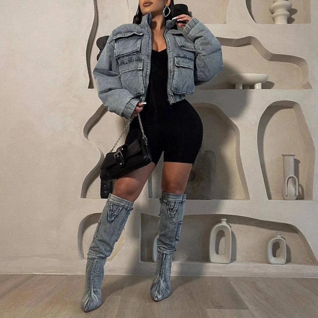 Puffer Denim Jacket