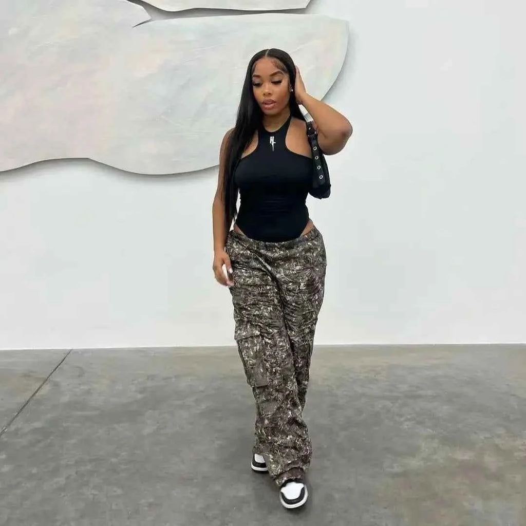 Camouflage Wide Leg Cargo Pants