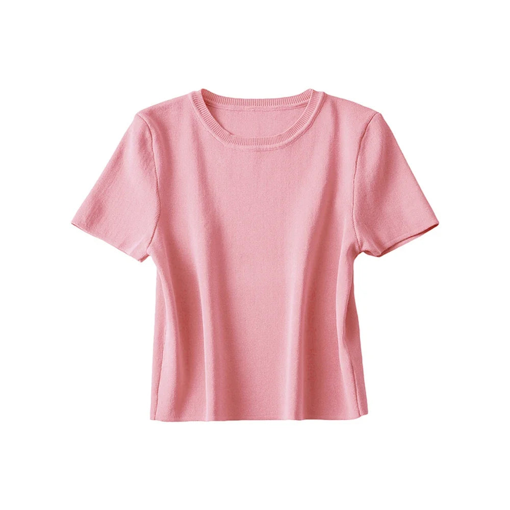 Women Fashion Striped Basic Cropped Knit Sweater Vintage O Neck Short Sleeve Female Pullovers Chic Tops by Urban Fashion Icon