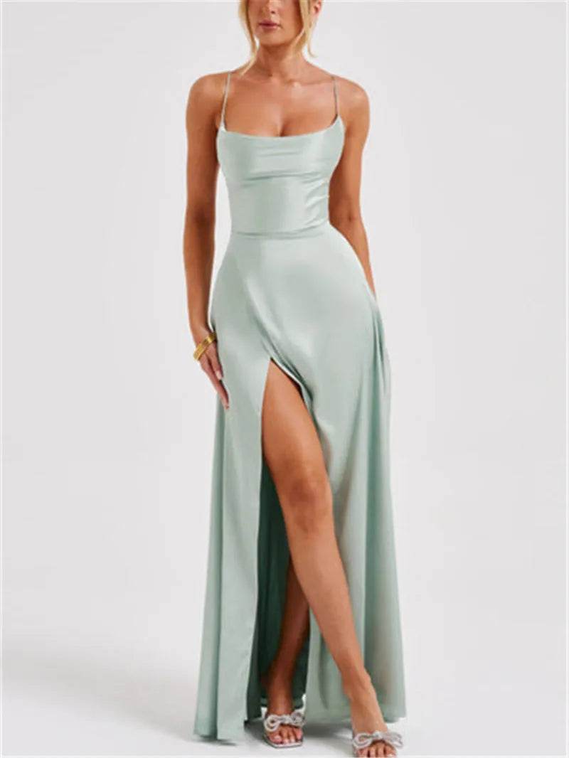 Formal Dress Elegant Solid Color Backless Split Evening Gown by nowadaysfashion