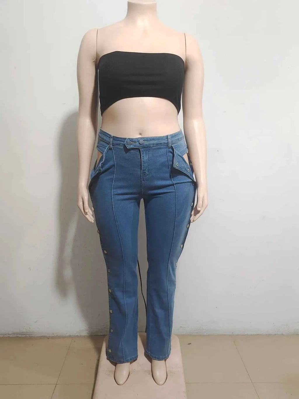 Denim Cargo Wide-Leg Jeans