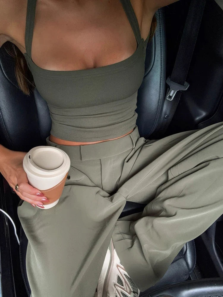 Low-Neck Vest Women Cross Shoulder Strap Solid Skinny Stretch Sexy Midnight Hottie Beach Party Sporty Basis Tops by Urban Fashion Icon
