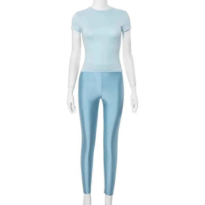 Crop Top Solid Color Two-Piece Pant Sets