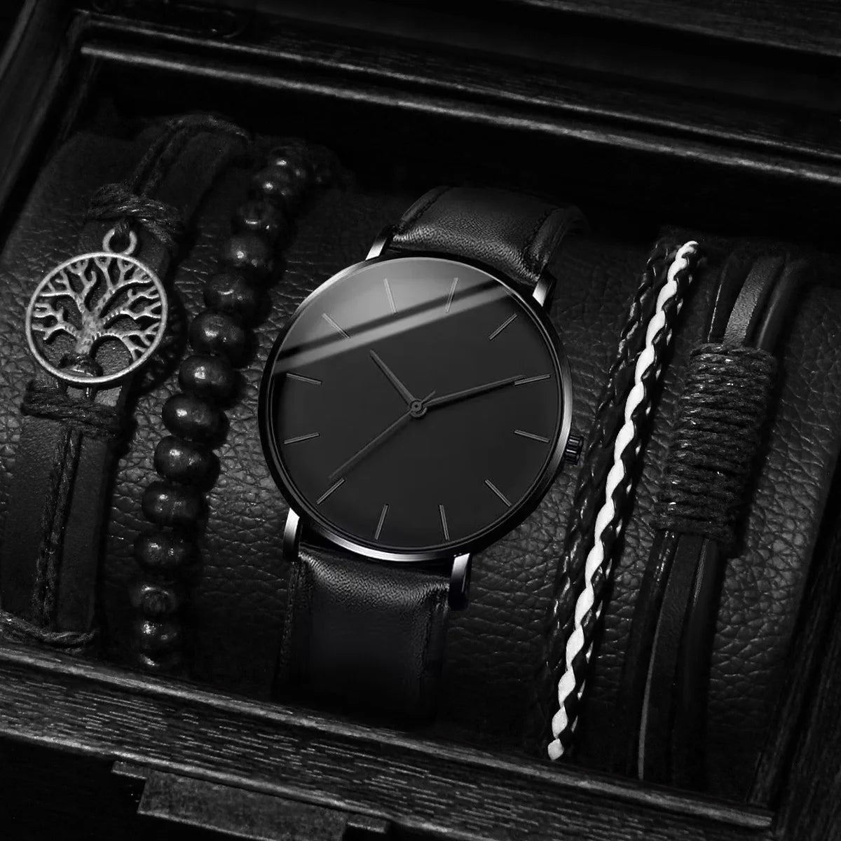 5PCSt Men Business Watches Fashion Leather Band Male's Quartz Watch