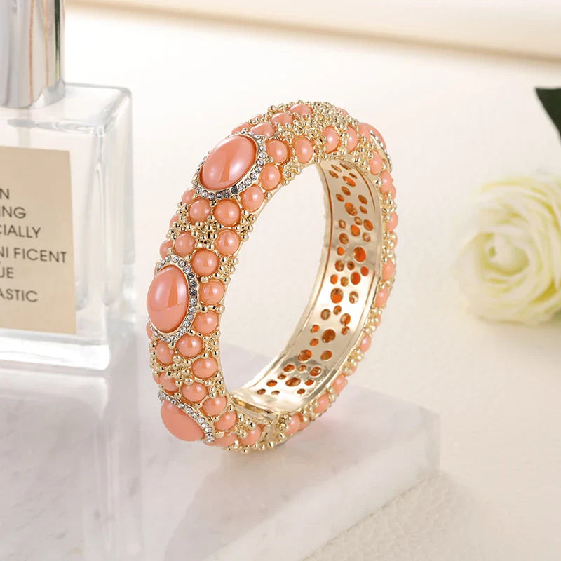 Gold Plated Rhinestone Resin Bangles
