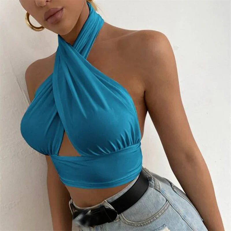 y2k Halter Top Women Summer Clothes Solid Color Sleeveless Backless Vest T Shirt 2000s Aesthetic Clothing Streetwear by Urban Fashion Icon