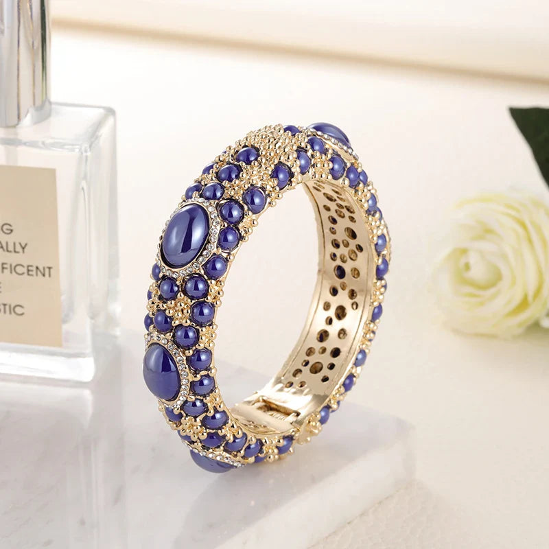 Gold Plated Rhinestone Resin Bangles