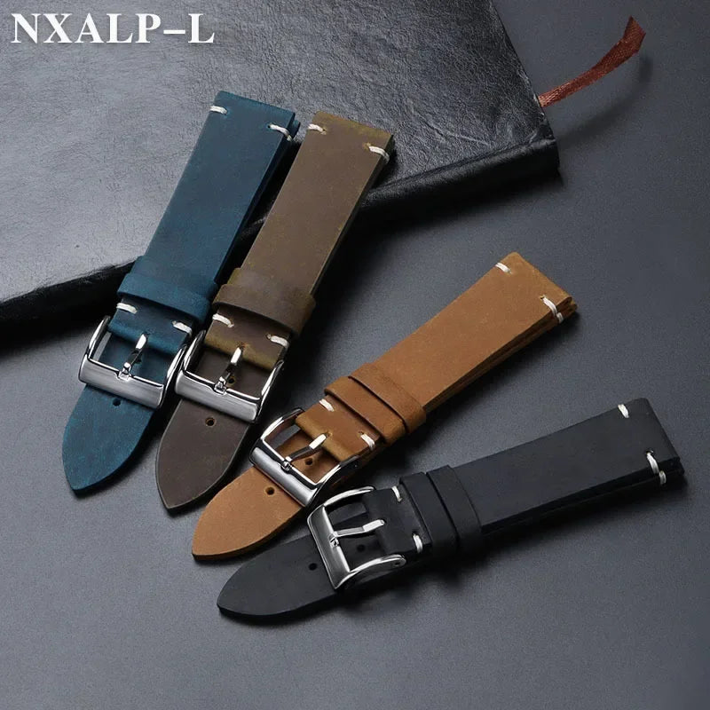 Vintage Oil Wax Leather Watch Band 18mm 20mm 21mm 22mm Handmade