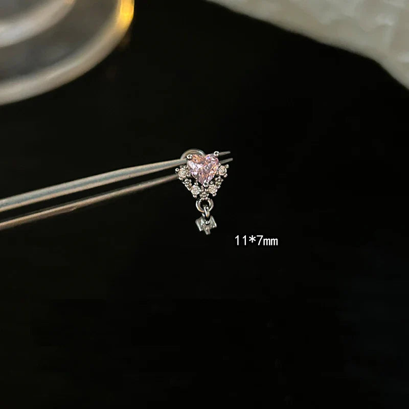 1 PCS Pink Bowknot Shiny Ear Bone Nail 316L Stainless Steel Korean Style Zircon Crystal Earring Women Y2K Cute Cochlea Jewelry