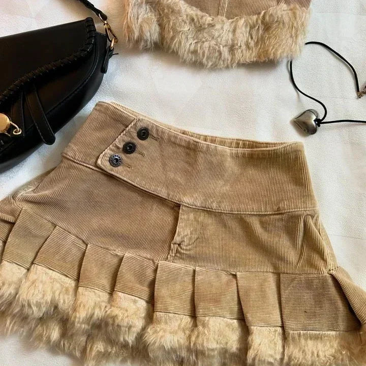 Y2K Leather Spliced Denim Black Two Piece Set Women Harajuku Gothic Long Sleeve Zipper Jacket Mini Pleated Skirt Autumn Jacket by Urban Fashion Icon