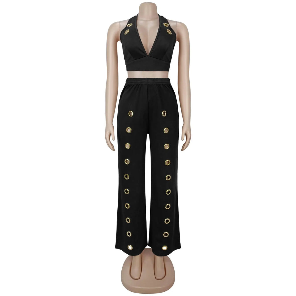 Hole Loose Pants Two-Piece Set