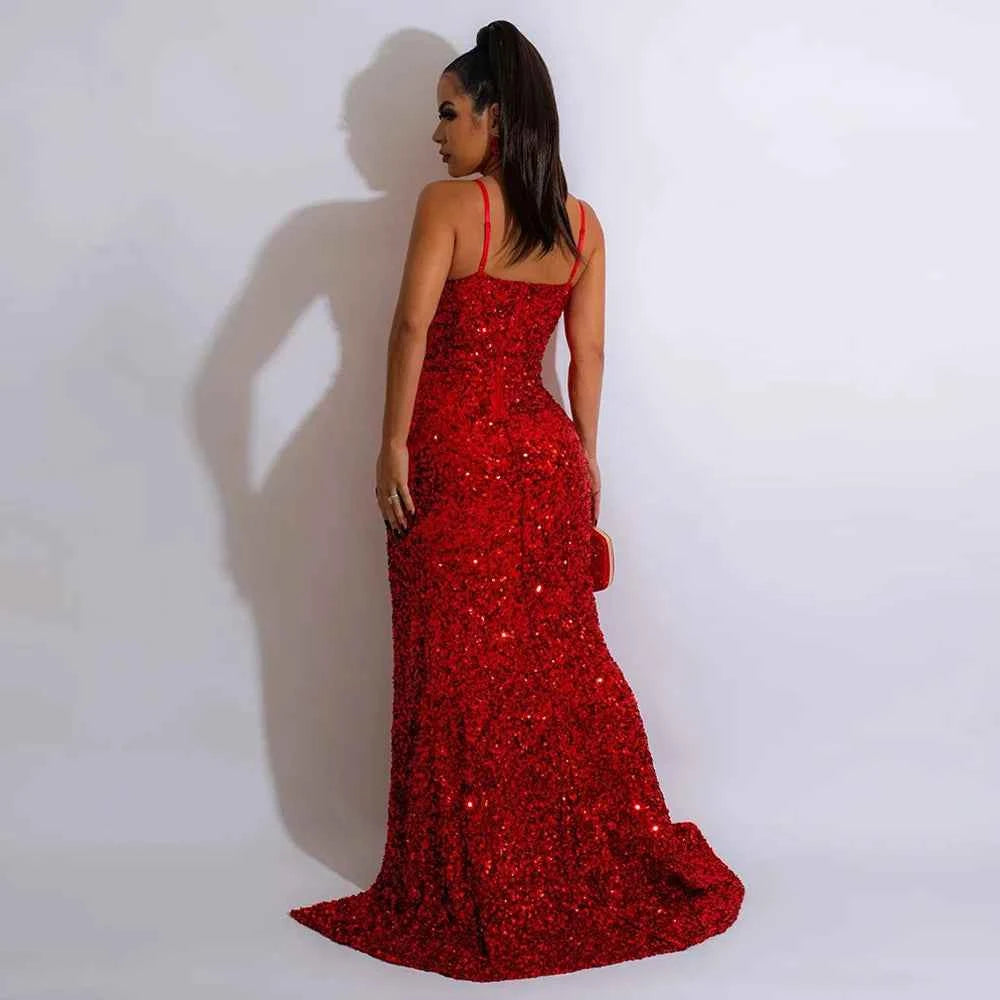 Sequined Tassel High Side Slit Maxi