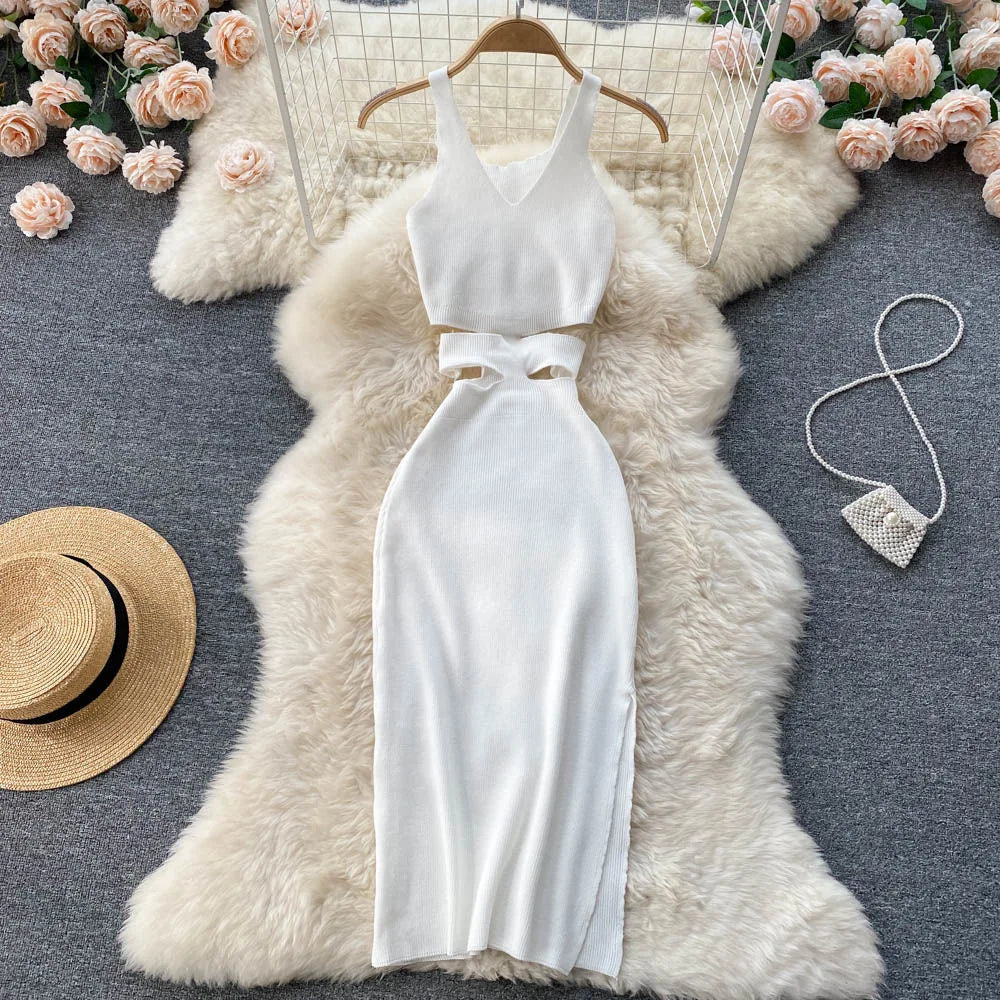 Dress Sexy Cut Out Waist Package Hips Split Bodycon Dress Vestidos Sundress by nowadaysfashion