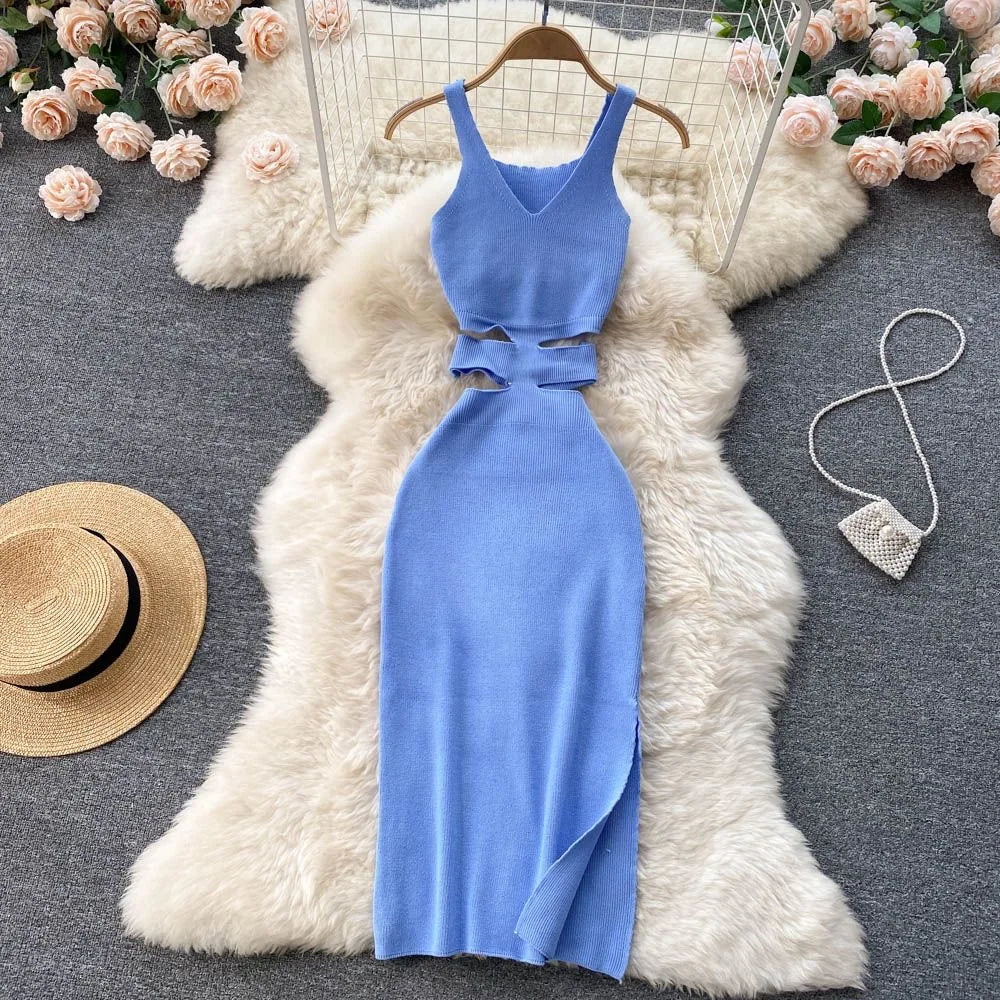 Dress Sexy Cut Out Waist Package Hips Split Bodycon Dress Vestidos Sundress by nowadaysfashion