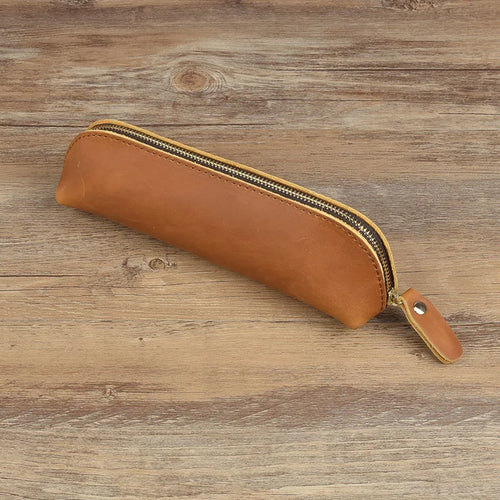 Vintage Leather Pencil Bag Simple Stationery Hoder Pen Case Storage